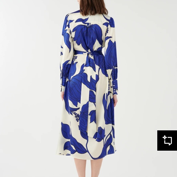 Dea Kudibal Alondradea Blue White Black Silk Satin Women's Fitted Midi Dress - Picture 4 of 17